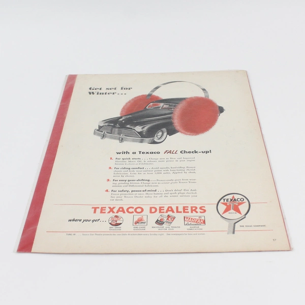 Vintage 1946 Print Ad Texaco Get Fall Check-Up Car Wearing Red Earmuffs 