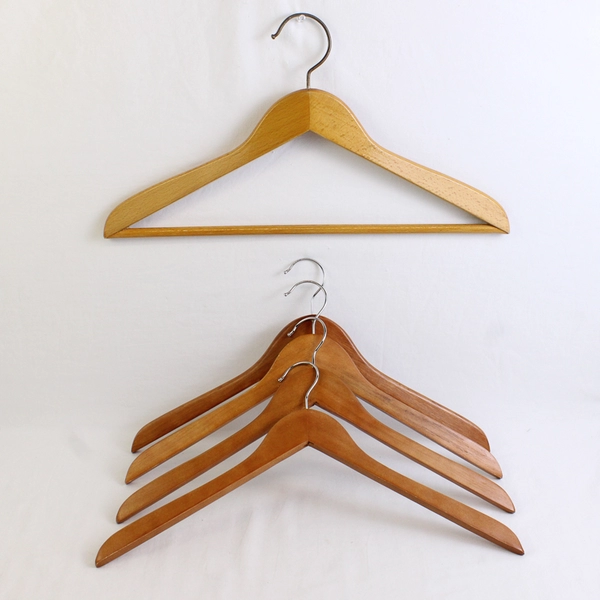 Lot of 5 Wooden Curved Clothes Hangers Coat Hangers With Metal Hook