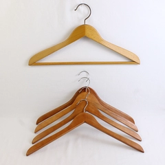 Lot of 5 Wooden Curved Clothes Hangers Coat Hangers With Metal Hook