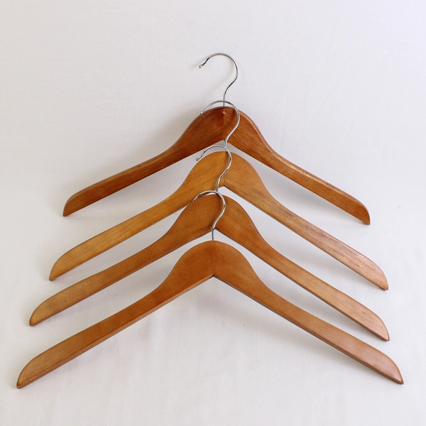 Lot of 5 Wooden Curved Clothes Hangers Coat Hangers With Metal Hook
