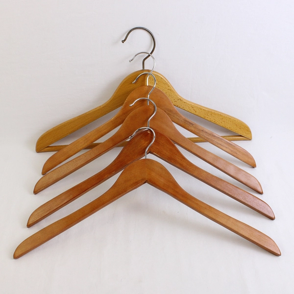Lot of 5 Wooden Curved Clothes Hangers Coat Hangers With Metal Hook