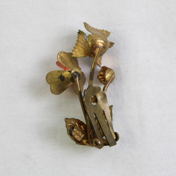 Vintage Flower Clip-On Earring Blue Purple Rhinestones Made in Austria