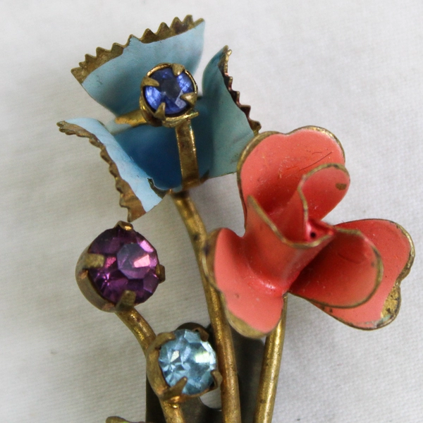 Vintage Flower Clip-On Earring Blue Purple Rhinestones Made in Austria