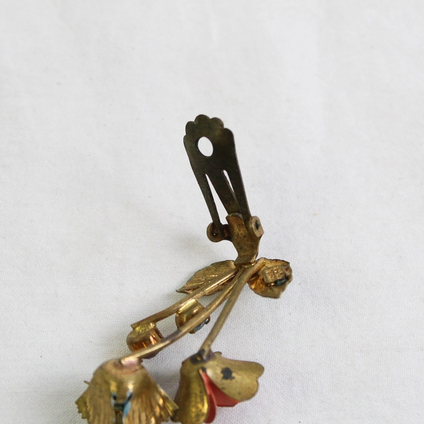 Vintage Flower Clip-On Earring Blue Purple Rhinestones Made in Austria