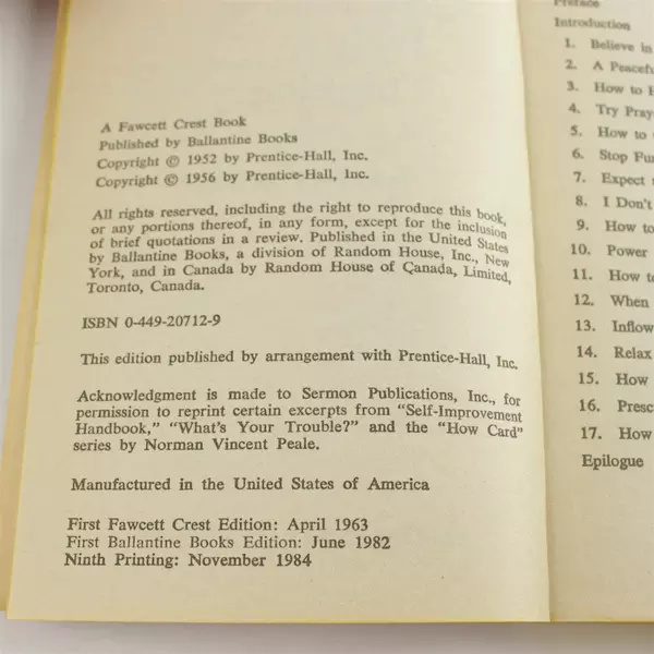 Vintage The Power of Positive Thinking by Norman Vincent Peale 1984 Paperback