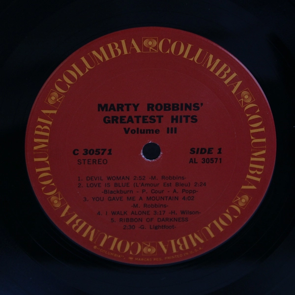 Marty Robbins' Greatest Hits Vol. III LP 33 RPM C-30571