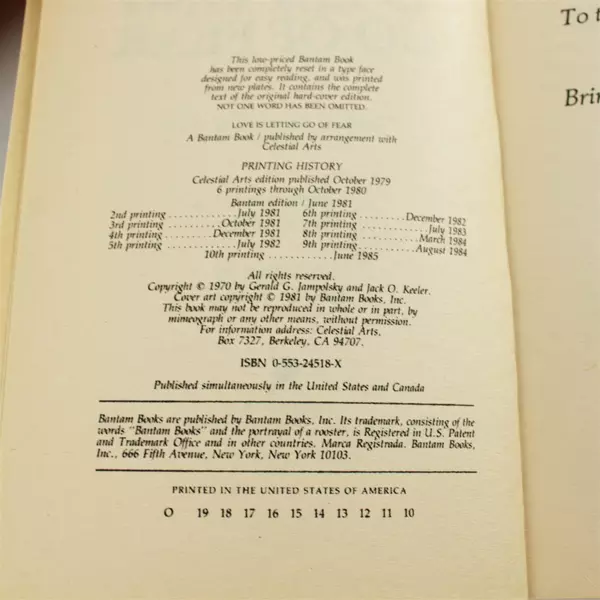 Love Is Letting Go of Fear Gerald G. Jampolsky M.D. 1985 Paperback Good