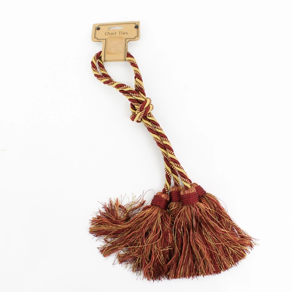 Lot of 8 Burgundy And Gold Cord Chair Ties With Tassels 40"