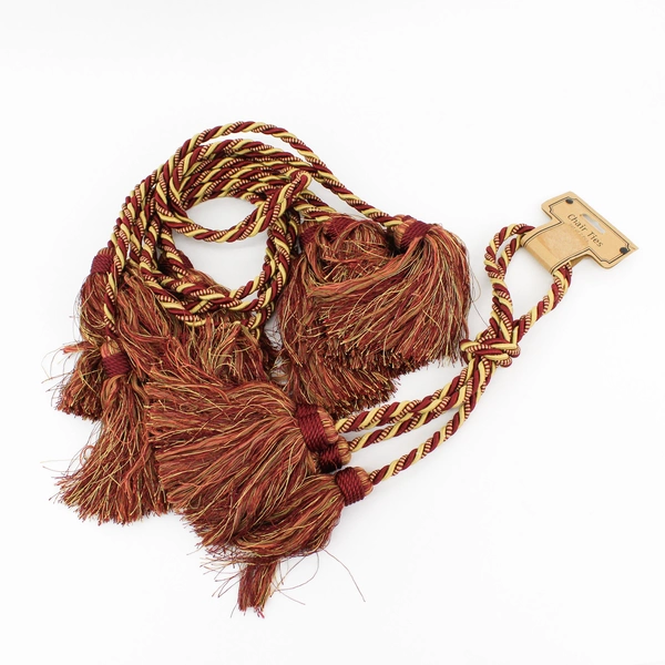 Lot of 8 Burgundy And Gold Cord Chair Ties With Tassels 40"