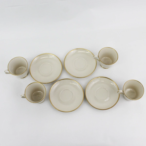 4 Gorham Fine China Footed Cup and Saucer Sets Beige With Gold Trim