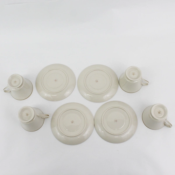 4 Gorham Fine China Footed Cup and Saucer Sets Beige With Gold Trim