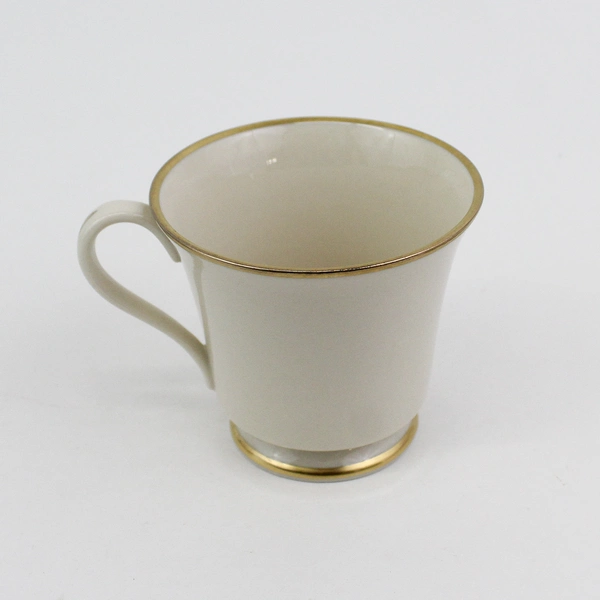 4 Gorham Fine China Footed Cup and Saucer Sets Beige With Gold Trim