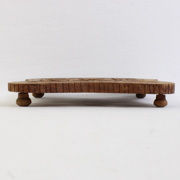 Vintage Square Hand-Carved Wooden Trivet Made in India