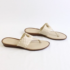 Italian Shoemakers Beige Thong Sandals 1" Block Heels Womens Size 7.5 Italy Made