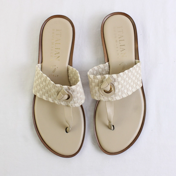 Italian Shoemakers Beige Thong Sandals 1" Block Heels Womens Size 7.5 Italy Made