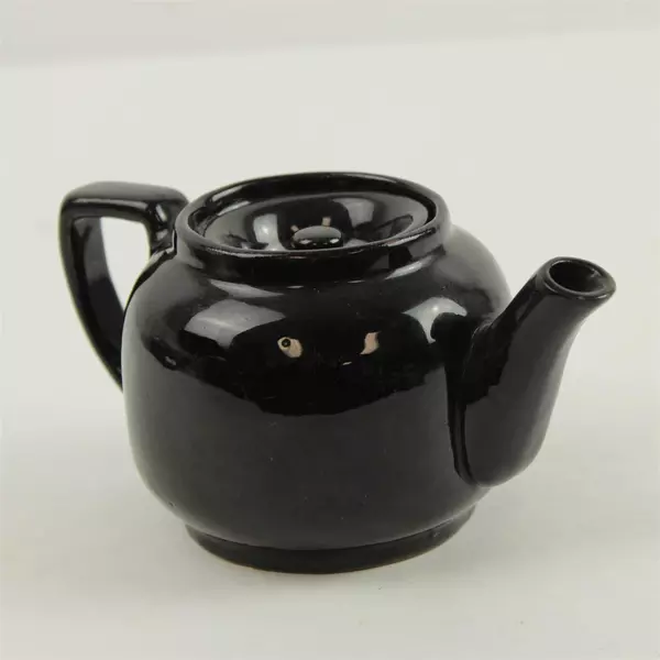 Vintage Black Glossy Ceramic Teapot w/ Lid Collectible