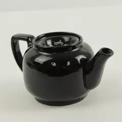 Vintage Black Glossy Ceramic Teapot w/ Lid Collectible