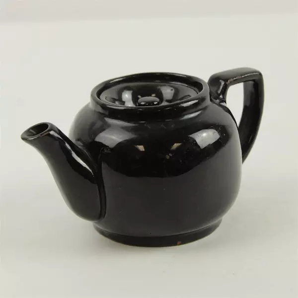 Vintage Black Glossy Ceramic Teapot w/ Lid Collectible