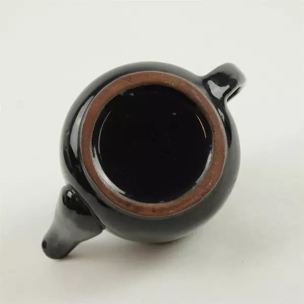 Vintage Black Glossy Ceramic Teapot w/ Lid Collectible