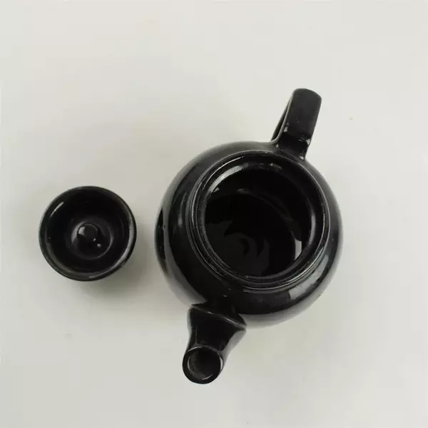 Vintage Black Glossy Ceramic Teapot w/ Lid Collectible