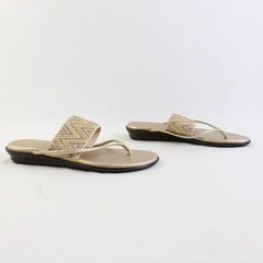 Italian Shoemakers Gold Thong Sandals 1" Block Heels Women's Size 7 Italy Made