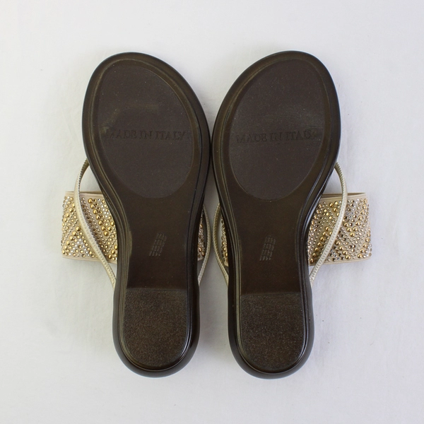 Italian Shoemakers Gold Thong Sandals 1" Block Heels Women's Size 7 Italy Made