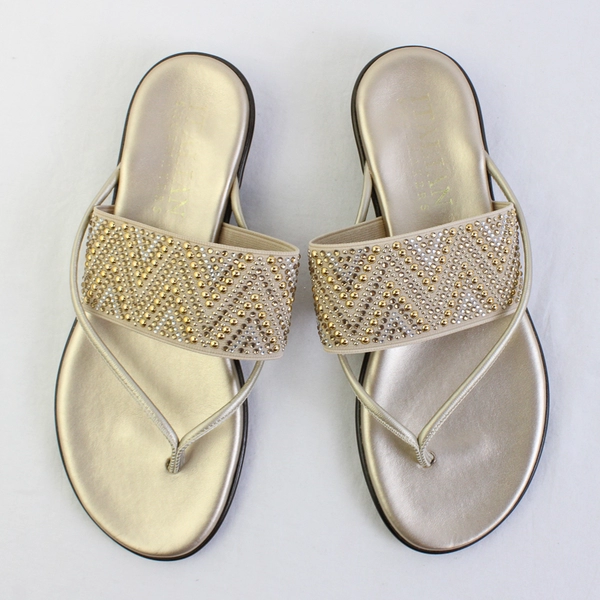 Italian Shoemakers Gold Thong Sandals 1" Block Heels Women's Size 7 Italy Made