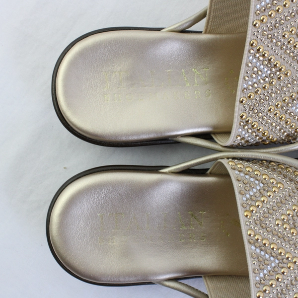 Italian Shoemakers Gold Thong Sandals 1" Block Heels Women's Size 7 Italy Made