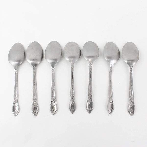 Set of 7 Rogers Co. RG1 Stainless Tablespoons Floral Center