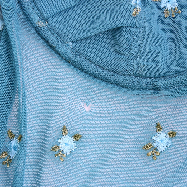 Rampage Teal Tulle Embroidered Flowers Sheer Cami Women's Medium FLAWED