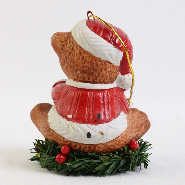 Santa Teddy Bear With Train On Wreath Ornament