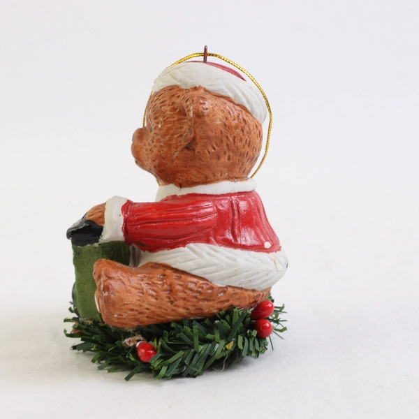 Santa Teddy Bear With Train On Wreath Ornament