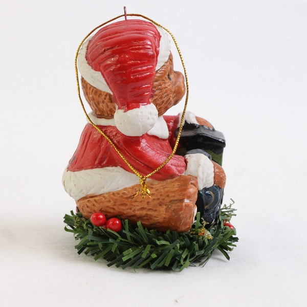 Santa Teddy Bear With Train On Wreath Ornament