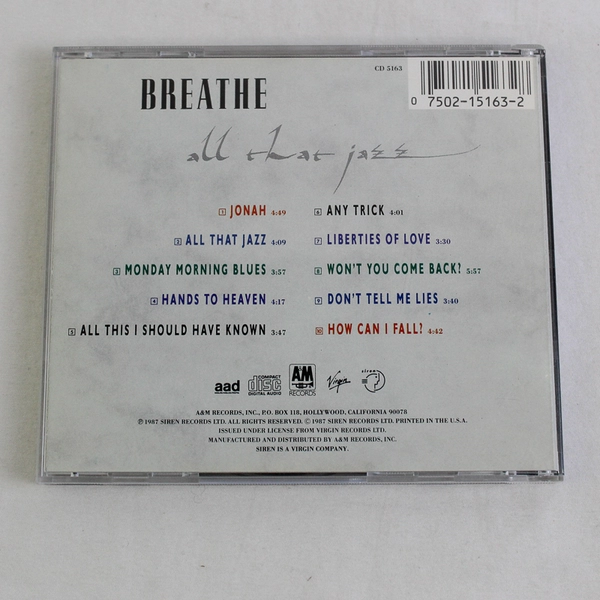 All That Jazz by Breathe (2 - UK) (CD, 1988, A&M (USA))