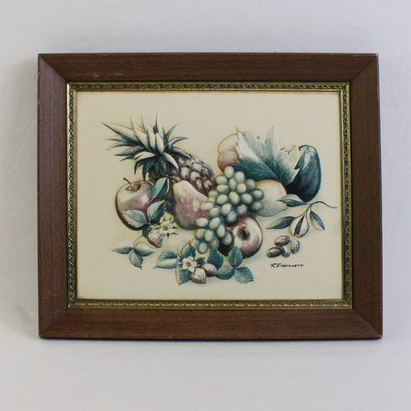 Vintage RF Harnett Fruit Picture Embossed Raised Art Framed 3D 8 x 10 MCM