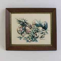 Vintage RF Harnett Fruit Picture Embossed Raised Art Framed 3D 8 x 10 MCM