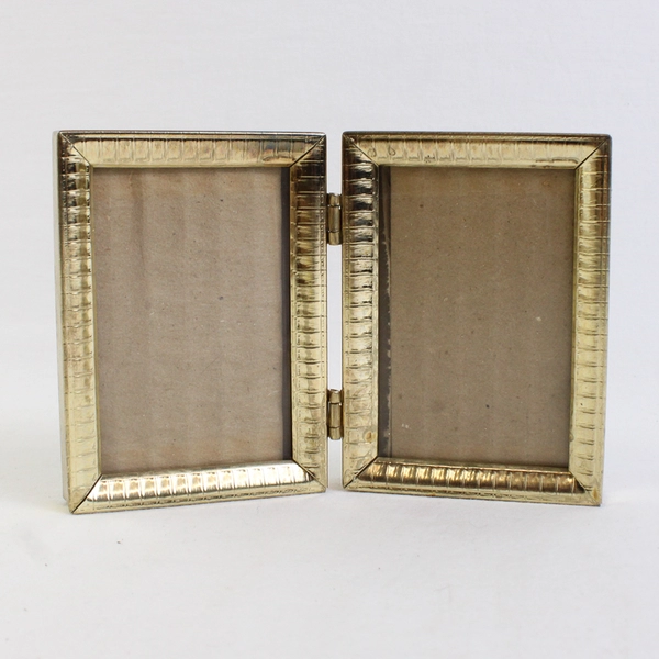 Vintage Hinged Bifold Picture Frame 2 x 3 Gold Tone Metal Ornate