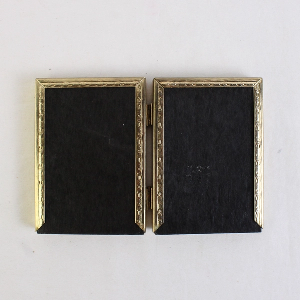 Vintage Hinged Bifold Picture Frame 2 x 3 Gold Tone Metal Ornate