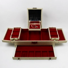 VTG 60's Mele & Co. Cream Jewelry Box with Red Velvet Interior Lockable w/ Key