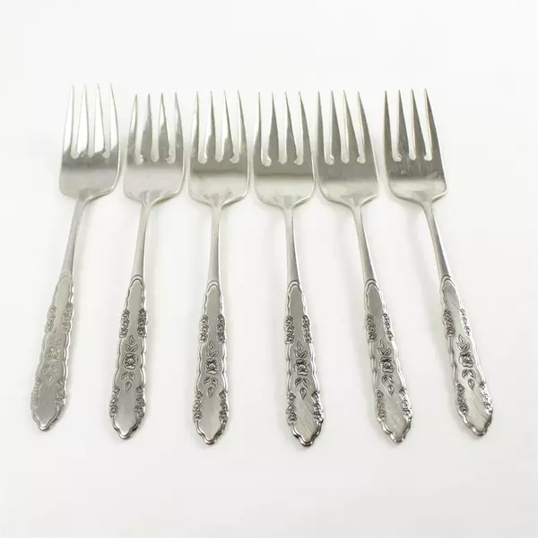 Set of 6 Oneida First Rose-Jillian Stainless Salad Forks 6.25in