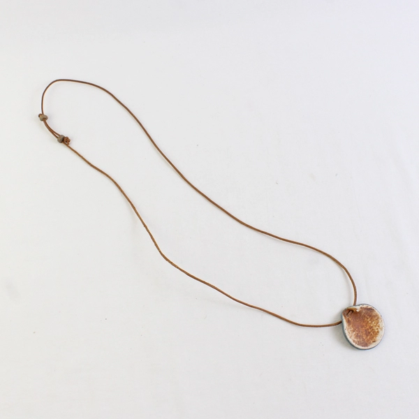 Ceramic Painted Flower Leaf Embossed Round Pendant with Corded Necklace