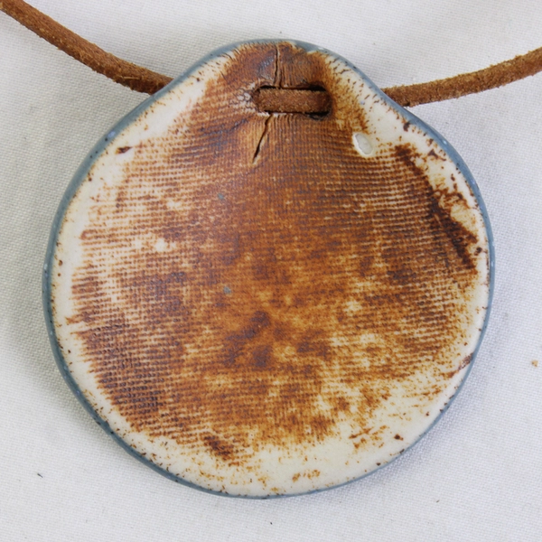 Ceramic Painted Flower Leaf Embossed Round Pendant with Corded Necklace