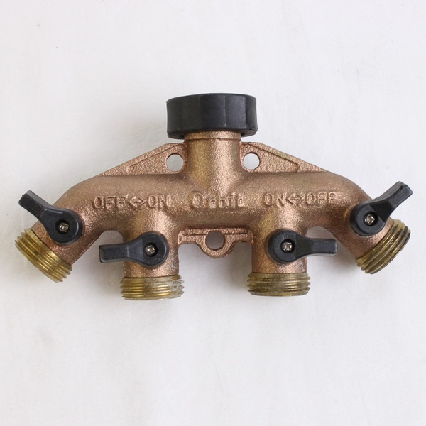 Orbit 4 Outlet Brass Hose Faucet Manifold with 4 Shut Off Valves