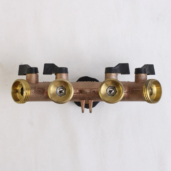 Orbit 4 Outlet Brass Hose Faucet Manifold with 4 Shut Off Valves