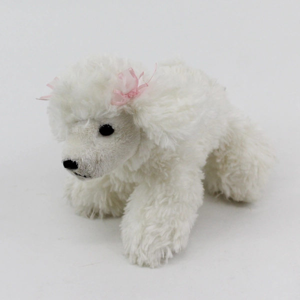 Aurora World White Poodle 7" Plush Pink Hair Bow Pink Ears Bean Bag Stuffed Toy