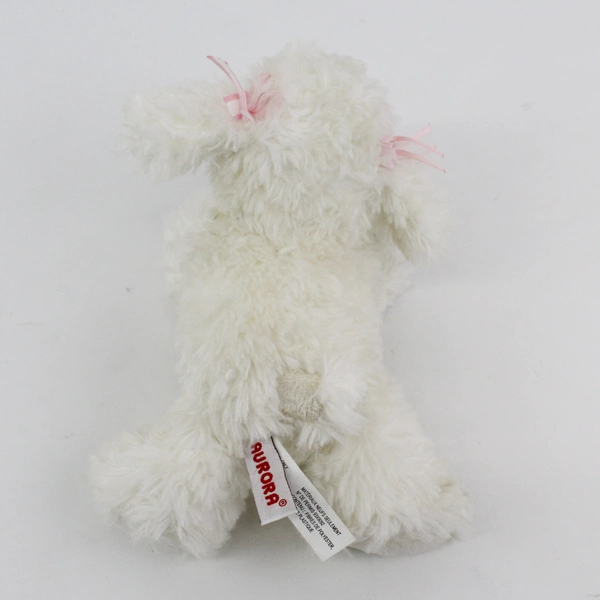 Aurora World White Poodle 7" Plush Pink Hair Bow Pink Ears Bean Bag Stuffed Toy