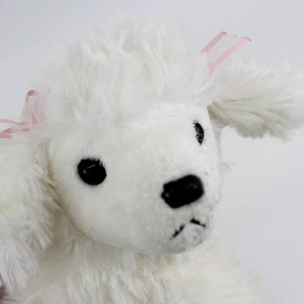 Aurora World White Poodle 7" Plush Pink Hair Bow Pink Ears Bean Bag Stuffed Toy