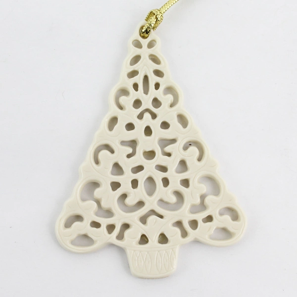 Lenox China Pierced Christmas Tree Ornament Porcelain with Gold Cord