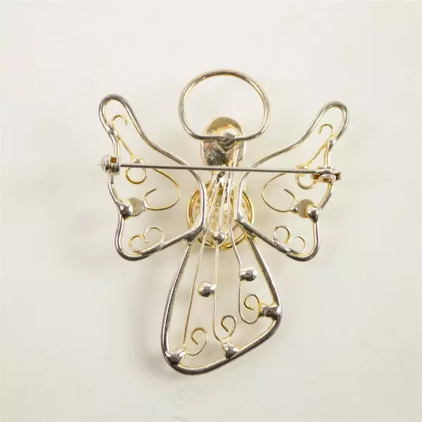 Gold & Silver-Tone Crystal Rhinestone Wire Angel Brooch Pin 2in