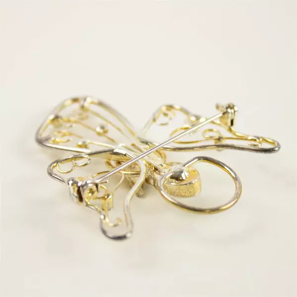 Gold & Silver-Tone Crystal Rhinestone Wire Angel Brooch Pin 2in